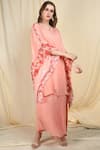 Nikasha_Peach Crepe Round Chevron Kaftan Skirt Set _Online_at_Aza_Fashions