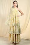 Shop_Nikasha_Yellow Crepe Asymmetric Printed Tiered Dress _Online_at_Aza_Fashions