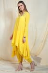 Nikasha_Yellow Crepe Band Embroidered Kurta Dhoti Pant Set _Online_at_Aza_Fashions