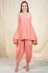 Buy_Nikasha_Peach Crepe Round Embellished Kurta Dhoti Pant Set _Online_at_Aza_Fashions