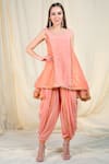 Buy_Nikasha_Peach Crepe Round Embellished Kurta Dhoti Pant Set _at_Aza_Fashions