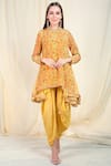 Buy_Nikasha_Yellow Crepe Round Printed Kurta Dhoti Pant Set _at_Aza_Fashions