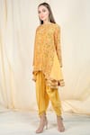 Nikasha_Yellow Crepe Round Printed Kurta Dhoti Pant Set _Online_at_Aza_Fashions