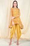 Buy_Nikasha_Yellow Crepe Round Printed Kurta Dhoti Pant Set _Online_at_Aza_Fashions