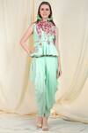 Buy_Nikasha_Green Crepe, Chiffon Band Printed Kurta Dhoti Pant Set _Online_at_Aza_Fashions