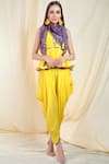Buy_Nikasha_Yellow Crepe, Chiffon Band Printed Kurta Dhoti Pant Set _at_Aza_Fashions
