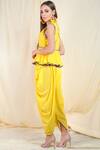 Shop_Nikasha_Yellow Crepe, Chiffon Band Printed Kurta Dhoti Pant Set _at_Aza_Fashions