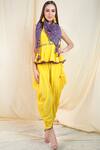 Buy_Nikasha_Yellow Crepe, Chiffon Band Printed Kurta Dhoti Pant Set _Online_at_Aza_Fashions