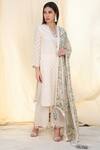 Nikasha_White Jamdani Notched Embellished Kurta Pant Set _Online_at_Aza_Fashions