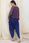 Shop_Nikasha_Blue Crepe, Chiffon V Neck Printed Top Dhoti Pant Set _at_Aza_Fashions