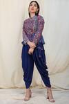 Buy_Nikasha_Blue Crepe, Poplin Band Printed Tunic Dhoti Pant Set _at_Aza_Fashions