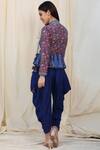 Shop_Nikasha_Blue Crepe, Poplin Band Printed Tunic Dhoti Pant Set _at_Aza_Fashions