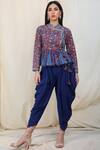 Nikasha_Blue Crepe, Poplin Band Printed Tunic Dhoti Pant Set _Online_at_Aza_Fashions