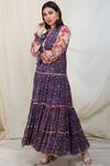 Nikasha_Blue Georgette Notched Printed Tiered Dress _Online_at_Aza_Fashions