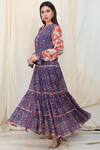 Buy_Nikasha_Blue Georgette Notched Printed Tiered Dress _at_Aza_Fashions