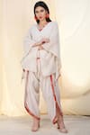 Buy_Nikasha_White Jamdani V Neck Printed Tunic Dhoti Pant Set _Online_at_Aza_Fashions