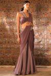 Buy_Qbik_Purple Lycra Embroidered Sharara Saree_at_Aza_Fashions