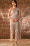 Buy_Qbik_Grey Draped Jumpsuit Saree_at_Aza_Fashions