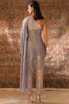 Shop_Qbik_Grey Draped Jumpsuit Saree_at_Aza_Fashions