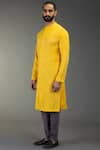 Shop_GRAM OF INK_Yellow Cotton Linen Kurta Set _at_Aza_Fashions