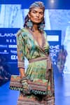 Rajdeep Ranawat_Green V Neck Printed Wrap Dress  _Online_at_Aza_Fashions