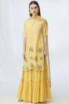 Buy_Vara By Vibha N Priti_Yellow Banarasi Chanderi Embellished Kurta Sharara Set_at_Aza_Fashions