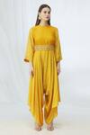 Shop_Vara By Vibha N Priti_Yellow Silk Muslin Printed Jumpsuit With Belt_Online_at_Aza_Fashions