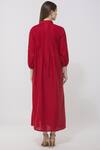 Shop_Neha Gursahani_Red Linen Stand Collar Midi Dress _at_Aza_Fashions