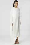 Neha Gursahani_White Cotton Round Draped Midi Dress _Online_at_Aza_Fashions