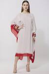 Buy_Neha Gursahani_White Crinkle, Mulmul Boat Double Layered Kaftan Dress _at_Aza_Fashions