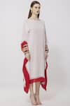 Neha Gursahani_White Crinkle, Mulmul Boat Double Layered Kaftan Dress _Online_at_Aza_Fashions