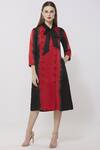 Buy_Neha Gursahani_Red Satin Linen Round Midi Dress _at_Aza_Fashions