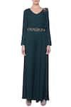 Buy_Platinoir_Green Heavy Crepe Embellished Draped Jumpsuit_at_Aza_Fashions