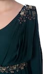 Platinoir_Green Heavy Crepe Embellished Draped Jumpsuit_at_Aza_Fashions