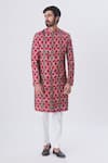 Buy_Mr. Ajay Kumar_Multi Color Cotton Satin Overlap Printed Sherwani Set  _Online_at_Aza_Fashions