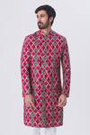 Buy_Mr. Ajay Kumar_Multi Color Cotton Satin Overlap Printed Sherwani Set  _at_Aza_Fashions