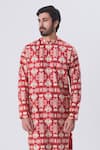 Buy MR. Ajay Kumar Red Silk Floral Motif Printed Kurta And Churidar Set at Aza Fashions Buy_MR. Ajay Kumar_Red Silk Floral Motif Printed Kurta And Churidar Set _at_Aza_Fashions