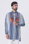 Buy_Mr. Ajay Kumar_Blue Cotton Striped High Low Shirt  _at_Aza_Fashions