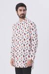 Buy MR. Ajay Kumar White Cotton Floral Print Mandarin Collar Shirt at Aza Fashions Buy_MR. Ajay Kumar_White Cotton Floral Print Mandarin Collar Shirt _at_Aza_Fashions