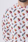 MR. Ajay Kumar White Cotton Floral Print Mandarin Collar Shirt at Aza Fashions MR. Ajay Kumar_White Cotton Floral Print Mandarin Collar Shirt _at_Aza_Fashions