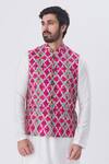 Buy MR. Ajay Kumar Pink Linen Printed Nehru Jacket at Aza Fashions Buy_MR. Ajay Kumar_Pink Linen Printed Nehru Jacket _at_Aza_Fashions