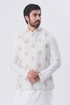 Buy MR. Ajay Kumar White Silk Printed Floral Motif Bundi at Aza Fashions Buy_MR. Ajay Kumar_White Silk Printed Floral Motif Bundi _at_Aza_Fashions