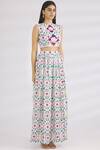 MR. Ajay Kumar_White Linen Round Crop Top  _Online_at_Aza_Fashions