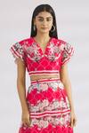 Buy_MR. Ajay Kumar_Red Cotton Satin Lycra V Neck Printed Crop Top  _at_Aza_Fashions