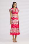 MR. Ajay Kumar_Red Cotton Satin Lycra V Neck Printed Crop Top  _Online_at_Aza_Fashions
