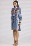 Buy MR. Ajay Kumar Blue Cotton Stand Collar Striped Shirt Dress Online at Aza Fashions Buy_MR. Ajay Kumar_Blue Cotton Stand Collar Striped Shirt Dress _Online_at_Aza_Fashions