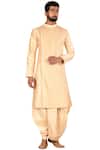 Buy_Arihant Rai Sinha_Peach Silk Blend Overlap Kurta Dhoti Pant Set_at_Aza_Fashions