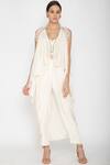 Buy_Varun Bahl_White Viscose Crepe Notched Embellished Cape With Top_at_Aza_Fashions