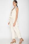 Varun Bahl_White Viscose Crepe Notched Embellished Cape With Top_Online_at_Aza_Fashions