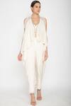 Buy_Varun Bahl_White Viscose Crepe Notched Embellished Cape With Top_Online_at_Aza_Fashions